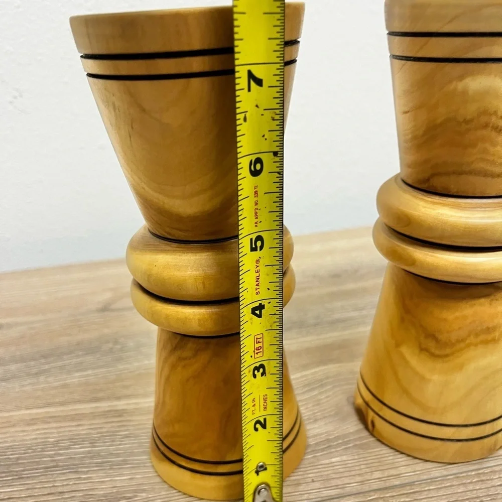 MCM Hand Turned Silver Maple Candle Pair of Holders Signed by Artist